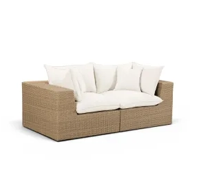 Cali Natural Performance Fabric & Brown Wicker Modular Outdoor Loveseat