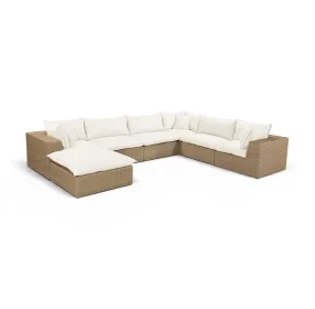 Cali Natural Performance Fabric & Brown Wicker Modular Outdoor Large Chaise Sectional