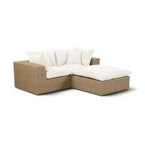 Cali Natural Performance Fabric & Brown Wicker Modular Outdoor Small Sectional