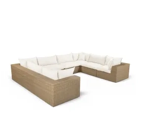 Cali Natural Performance Fabric & Brown Wicker Modular Outdoor U-Sectional
