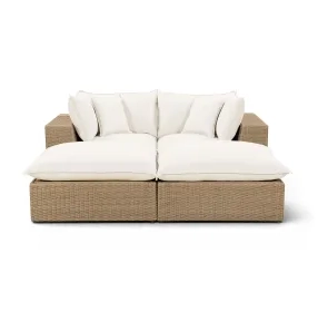 Cali Natural Performance Fabric & Brown Wicker Modular Outdoor Double Chaise