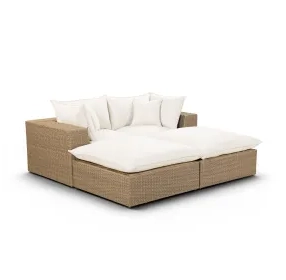 Cali Natural Performance Fabric & Brown Wicker Modular Outdoor Double Chaise