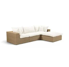Cali Natural Performance Fabric & Brown Wicker Modular Outdoor Sectional