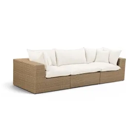 Cali Natural Performance Fabric & Brown Wicker Modular Outdoor Sofa