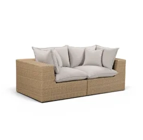 Cali Light Gray Fabric & Brown Wicker Modular Outdoor Loveseat