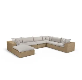Cali Light Gray Fabric & Brown Wicker Modular Outdoor Large Chaise Sectional