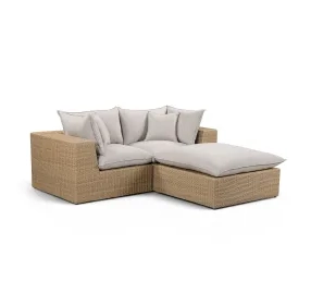 Cali Light Gray Fabric & Brown Wicker Modular Outdoor Small Sectional