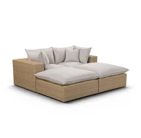 Cali Light Gray Fabric & Brown Wicker Modular Outdoor Double Chaise