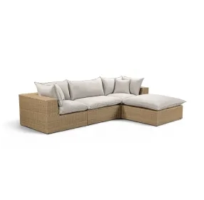 Cali Light Gray Fabric & Brown Wicker Modular Outdoor Sectional