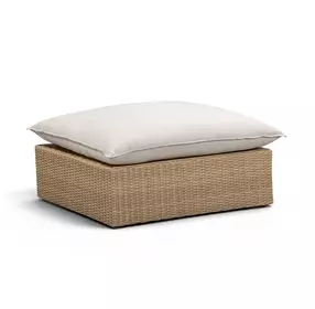 Cali Light Gray Performance Fabric & Brown Wicker Outdoor Ottoman