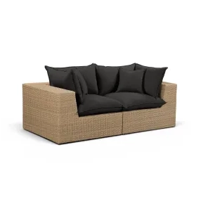 Cali Black Fabric & Brown Wicker Modular Outdoor Loveseat
