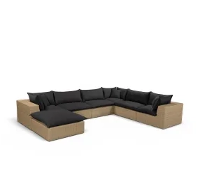Cali Black Fabric & Brown Wicker Modular Outdoor Large Chaise Sectional