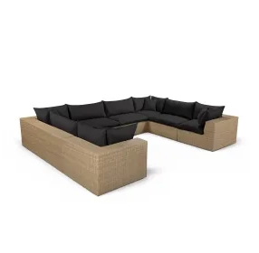 Cali Black Fabric & Brown Wicker Modular Outdoor U-Sectional