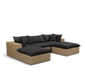 Cali Black Fabric & Brown Wicker Modular Outdoor Small U-Chaise Sectional