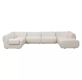 Zenith Cream Upcycled Fabric Modular U-Sectional with LAF Chair
