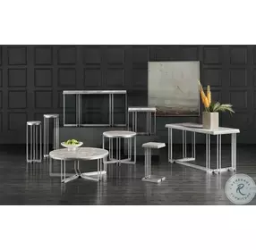 Sausalito White Onyx And Pewter Metal Drink Table