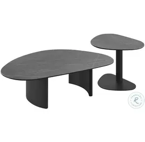 RH 9698 Matte Gray Ceramic Top And Black End Table