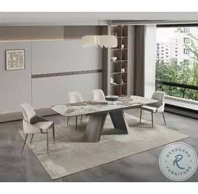 RH Morandi High Gloss Pandora Ceramic Top And Light Taupe Extendable Dining Table