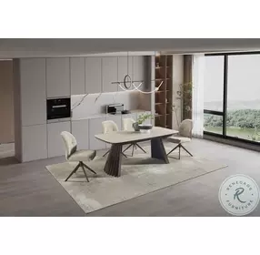 RH Warm Matte Travertine Ceramic Top And Natural Stone Extendable Dining Table