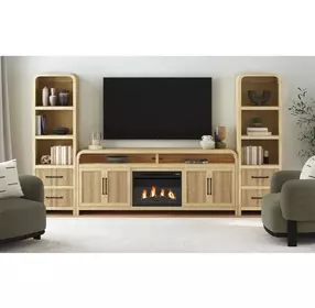 Woodridge Natural 82" TV Stand with Fireplace Insert