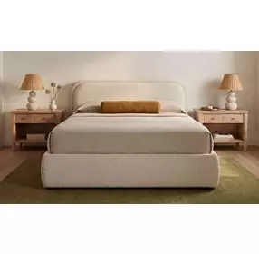 Colin Oatmeal and Brown Queen Upholstered Storage Panel Bed