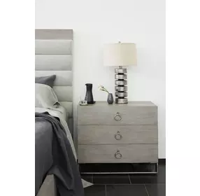 Linea Cerused Greige And Textured Graphite Metal Nightstand