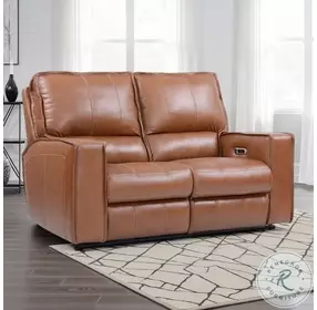 Ashford Verona Saddle Leather 64" Power Reclining Loveseat with Power Headrest and Footrest