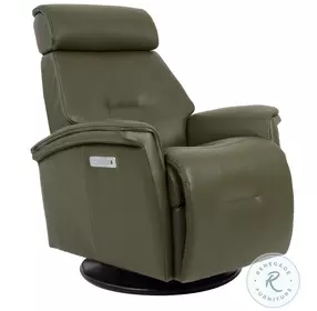 Rome Martini Olive Leather Swivel Glider Small Power Recliner