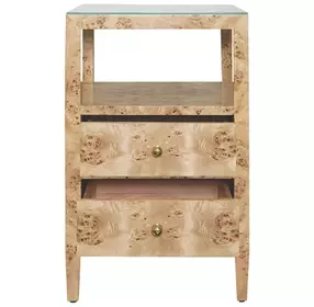 Roscoe Matte Burl Wood Soft Close 2 Drawer Side Table