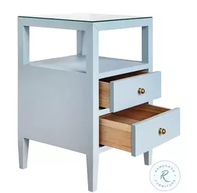 Roscoe Textured Light Blue Linen 2 Drawer Side Table