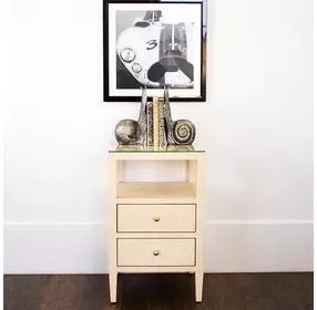 Roscoe Natural Grasscloth Soft Close 2 Drawer Side Table