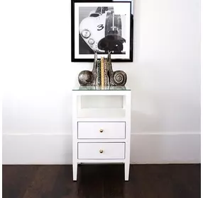 Roscoe Textured White Linen Soft Close 2 Drawer Side Table