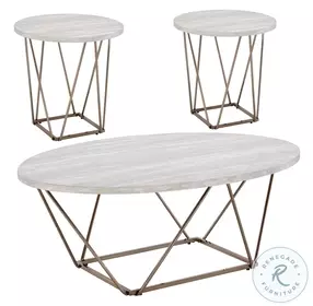 Rowyn White And Copper 3 Piece Occasional Table Set