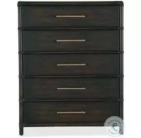 Retreat Dark Wood Rattan 5 Drawer Wood Chest
