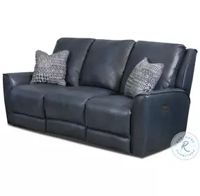 Midtown Fresca Ultramarine Leather Power Headrest Reclining Sofa