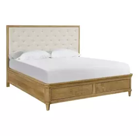 Oakmere Beige and Natural Queen Upholstered Storage Panel Bed