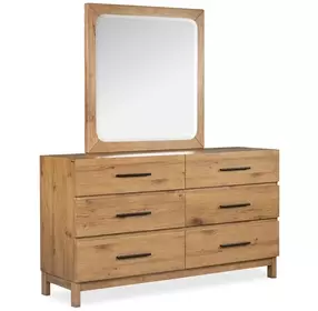 Brookstone Rustic Caramel 6 Drawer Dresser with Square Mirror
