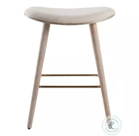 Saddle White Washed Wood And Cream Fabric With Gold Metal 26" Counter Height Stool Set Of 2