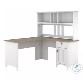 Salinas Pure White and Shiplap Gray 60" L Shaped Home Office Set with Hutch
