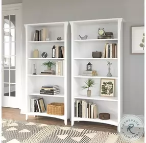 Salinas Pure White and Shiplap Gray 2 Piece Tall Bookcase Set