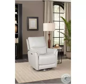 Salem Rainer Ivory Lay Flat Swivel Power Recliner with Power Headrest And Lumbar