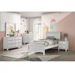 Santino White 6 Drawer Dresser and Rectangular Mirror