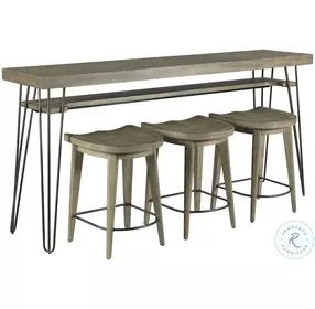 Sanbern Weathered Pine And Dark Metal Bar Console With Three Stools
