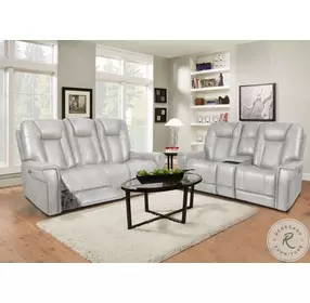 Sanibel Rainer Dove Lay Flat Power Reclining Sofa with Power Headrest And Lumbar