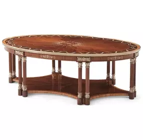 Stephen Church Light Etimoe and Gold Oval Paulette II Cocktail Table