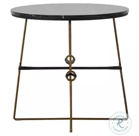 Stefan Black Marble And Textured Stain Brass Black Metal Side Table