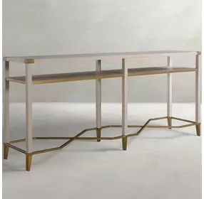 Sue Cerused White and Brushed Gold Rectangular Console Table