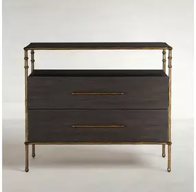 Reese Cerused Forest Black and Dark Antique Brass 2 Drawer Nightstand