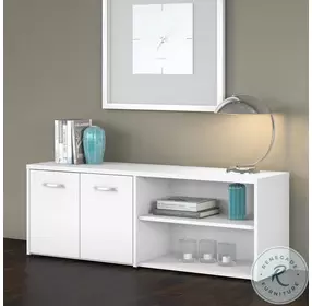 Studio C White Low Storage Cabinet with Doors and Shelves