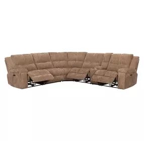 Bronco Plush Tobacco 6 Piece Modular Zero Gravity Power Reclining Sectional with Power Adjustable Headrest and USB Charging